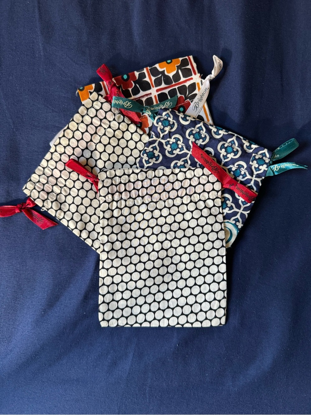 Brighton Mini Drawstring Pouches in Navy, White, Red, Teal, Orange